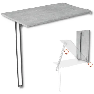 Produktbild von Wandklapptisch mit Tischbein Schreibtisch Tischplatte 80x50 cm in Betonoptik Klapptisch Esstisch Küchentisch für die Wand stabiler Bartisch Wandtisch