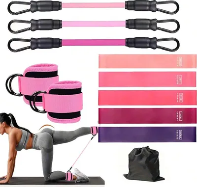 Produktbild von INF Widerstandsbänder Set - 3 TPE Bänder mit Knöchelriemen für Glute Training