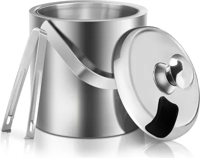 Immagine prodotto di Vaschetta per cubetti di ghiaccio - Acciaio inox - Secchiello per ghiaccio con paletta e pinze