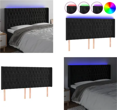 Produktbild von vidaXL LED Kopfteil Schwarz 183x16x118/128 cm Samt