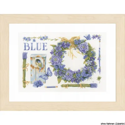 Produktbild von Lanarte Kreuzstich-Set „Lavendelkranz mit Blaumeise auf Aida“, Zählvorlage