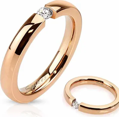 Produktbild von Spannring Verlobungsring roségold Edelstahl Ring mit Zirkonia 55 (17.5 mm Ø)