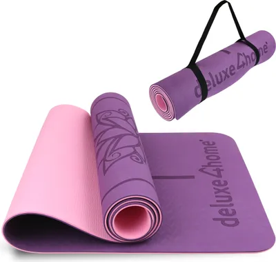 Produktbild von deluxe4home® Yogamatte Gymnastikmatte Violett I Fitness Matte Rutschfest mit Tragegurt I Sportmatte für Yoga & Pilates I Matte mit Ausrichtungslinien