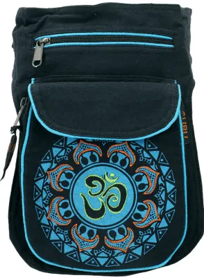 Produktbild von Stoff Sidebag & Gürteltasche Aum Mandala, Goa Gürteltasche, Bauchtasche - Schwarz/türkis, Uni - Erwachsene, Blau, Baumwolle, 25*17*4 cm, Festival- Bauchtasche Hippie