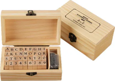 Produktbild von Holz-Alphabet-Buchstaben-Zahlen-Stempel, Mehrzweck-Tintenset, Schreibmaschinenschrift