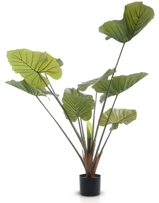 Produktbild von Meisterhome® Alocasia Kunstpflanze 120 cm – Künstliche Zimmerpflanze groß – Realistische Elefantenohr Pflanze – Tropische Deko pflegeleicht mit Topf