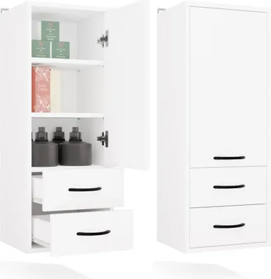 Zdjęcie produktu dla Szafka łazienkowa wisząca z szufladami i drzwiami – NINA W1D2S | Matowa biel | 35x90x30 cm