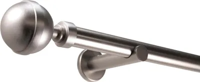 A close-up view of a single curtain rod with a spherical finial.