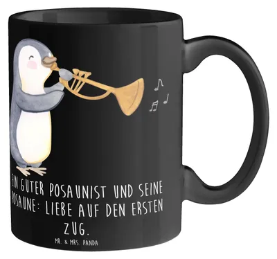 Produktbild von Mr. & Mrs. Panda Kaffeebecher Posaune Liebe - Schwarz - Geschenk, Musik, Lernen, Orchester, kaffeetasse keramik, Becher, Henkelbecher, Musikerwitz, Instrument, Musiker