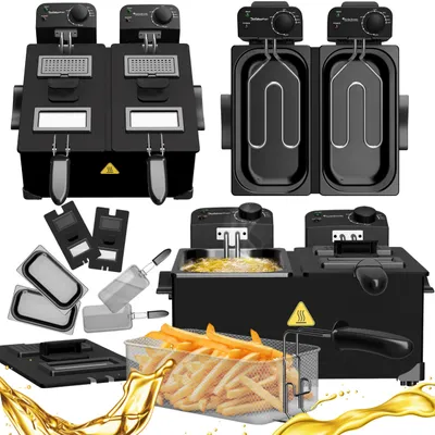 Zdjęcie produktu dla Frytownica frytkownica olejowa TurboTronic podwójna tradycyjna tłuszczowa na olej dwie komory 3600w 2x3L 6L Czarna