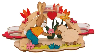 Produktbild von Drechslerei Kuhnert - Bastelset aus Holz - Osterbogen für 3 Teelichter - ca. 23 x 11 x 12 cm