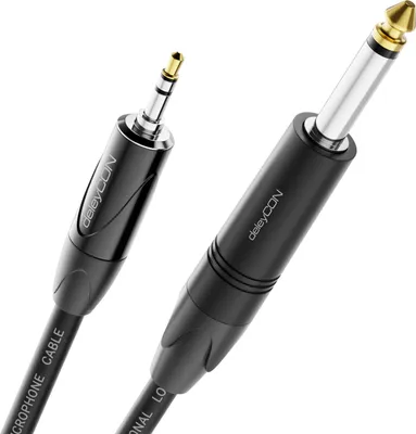 Produktbild von deleyCON 3,0m 6,35mm Mono auf 3,5mm Stereo Klinke Klinkenkabel AUX - Studio Qualität - aus reinem OFC Kupfer (AWG24) - Für E-Gitarre Bass Verstärker Mixer Keyboard
