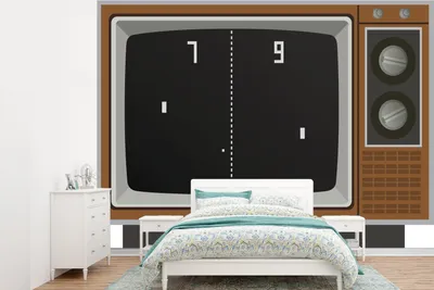 Produktbild von MuchoWow® Fototapete für Wohnzimmer oder Schlafzimmer Wandtapete Vinyl Motivtapete Spiel - Retro - Spiele - 330x240 cm - Vinyltapete