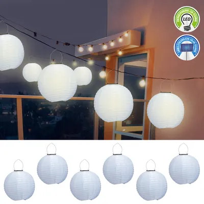 Produktbild von Solar Lampion 6er Set weiß LED warmweiß Ø 30cm Stofflaterne Organza Gartendekoration Laterne Ballon Solarpanel