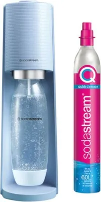 A SodaStream Terra soda maker with a CO2 cylinder and a 1L PET bottle, presented against a white background.