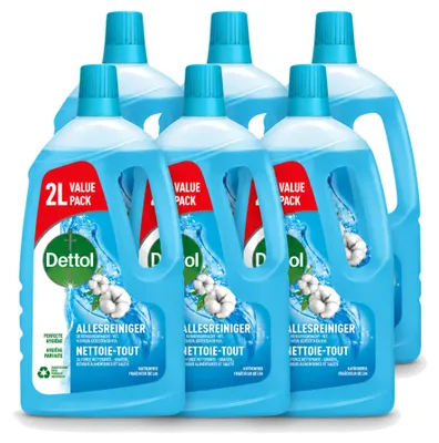 Produktbild von 6 x Dettol Power & Fresh Allesreiniger Katoenfrisch - 2 l - Vorteilspackung - 6 Stücke