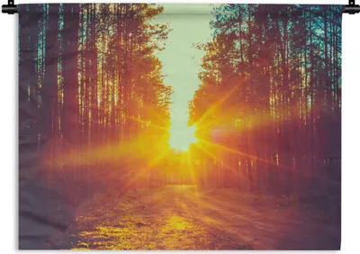 Produktbild von MuchoWow® Wandteppich Wandbehang Sonnenuntergang - Bäume - Wald - Natur 120x90 cm Tapisserie Dekoration Wandtuch - Wohnen - Aufhänger für die Wand