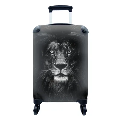 Produktbild von MuchoWow® Koffer Handgepäck Trolley Rollkoffer Kleine Reisekoffer mit 4 Rollen - Tier - Porträt - Schwarz - Weiß - Cabin Size < 55x40x23 cm & 55x40x20 cm - Fotokoffer - Kabinenkoffer - Boardgepäck - Reise-Box - Reisekoffer - Reisegepäck - Koffer mit Bild - Trolley für Kinder