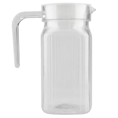 Produktbild von 500 ml Acryl-Saftflasche, transparent, gestreift, mit Deckel, für eiskaltes Wasser und Saft, ideal für Bar und Zuhause