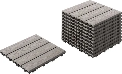 Produktbild von BELIANI Terrassenfliesen Set Grau WPC 30x30 cm 11 Stück mit Klicksystem Holzoptik Modern Klickfliesen Balkonfliesen Bodenplatten für Außen Draußen