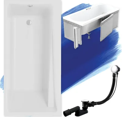 Produktbild von BADLAND Badewanne Rechteck Elza 170x75 mit Ablaufgarnitur, Füßen und Styroporverkleidung GRATIS