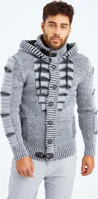 Produktbild von Leif Nelson Kapuze Herren Strickjacke Kapuze LN-5605, Grau Schwarz / L