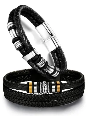 Produktbild von 2 personalisierbare Lederarmbänder für Herren – Einzigartiges Vatertagsgeschenk