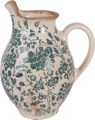 Productafbeelding van Clayre & Eef Decoratieve kan 16x12x19 cm, beige, keramiek, bloemenmotief