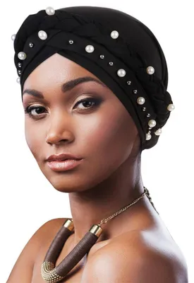 Obrázok produktu pre Dámsky turban, čelenka s úpletom a perlami, čierna farba