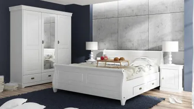 Produktbild von Schlafzimmer Set Bett Nachttisch Kleiderschrank Hotel Betten Holz Design 4tlg.
