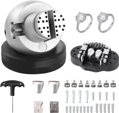 Produktbild von Kugelschraubstock, 5-Zoll-Gravurwerkzeug, um 360° drehbarer Gravurblock-Schraubstock, 35-teiliges Set mit Befestigungswerkzeugen für Schmuckgravuren, Standardblock für Edelsteinintarsien und kleine Gravuren