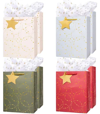 Productafbeelding van Papieren Geschenkzakjes met Tissuepapier en Wenskaarten, 8 Stuks