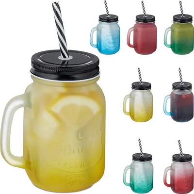 Produktbild von relaxdays Barevné sklenice na pití s víčkem sada 8 ks