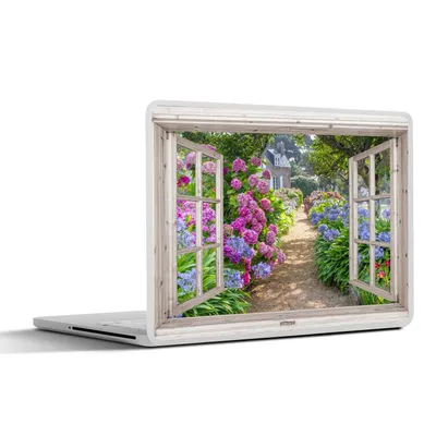 Produktbild von MuchoWow® Laptop Aufkleber Sticker Cover Hortensie - Durchsichtig - Blumen - Sommer - Lila - Weg 31x22.5 cm - Laptop-Deko