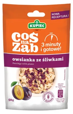 Produktbild von Kupiec Haferflocken mit Pflaumen, 50 g. Ein kleiner Snack