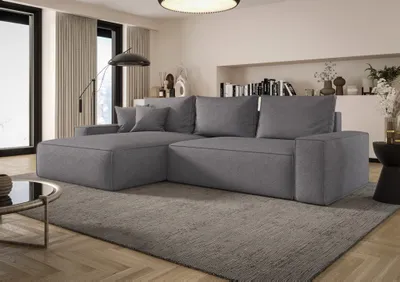 Produktbild von Ecksofa Schlafsofa Sofa WALKEN Stoff Aragon Grau Ottomane Links