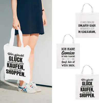 Produktbild von Einkaufsbeutel 3er Set Sprüche 42x38cm Baumwolle Jutebeutel Beutel Tasche Einkaufstasche Stofftasche