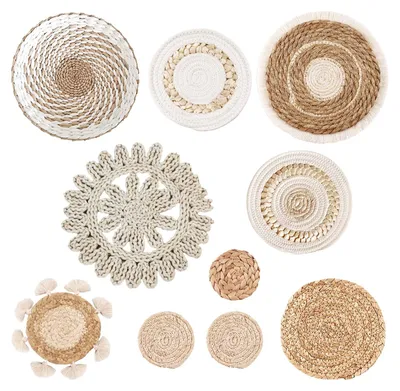 Boho Wandkorb Set – 10 handgewebte Wandkörbe, Ø 10–30 cm