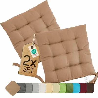Image de Coussin de chaise Indoor & Outdoor Set de 2 pièces 40x40 cm - Taupe - etérea Coussin pour chaise avec rubans
