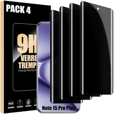 Image de 4 Verre Trempé Anti-Espion pour Xiaomi Redmi Note 15 Pro Plus 5G, Antichoc Résistant 9H
