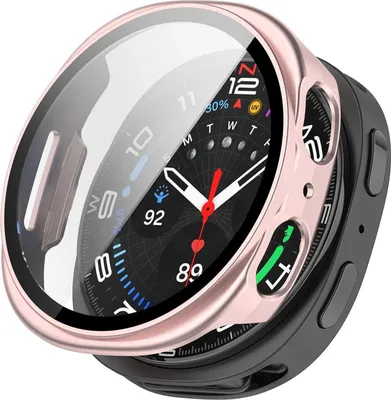 Produktbild von Für Samsung Galaxy Watch 8 44mm Kunststoff Schutzhülle + 9H Hart Glas Rosa