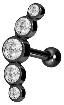 Produktbild von Ohrpiercing Chirurgenstahl Ohrpiercing 5 KRISTALLE Schwarz Designgröße: 5 x 14,5mm