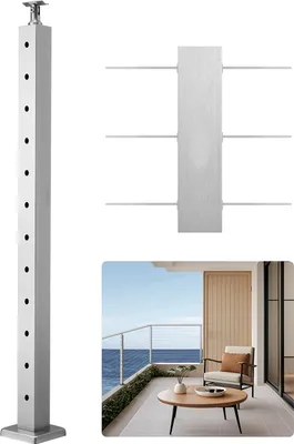 Immagine prodotto di Parapetto a cavo VEVOR, parapetto 106,7x5x5 cm, trafilato in acciaio inox, parapetto per terrazza, montanti preforati con staffa di montaggio, set parapetto per scale, argento, 1JZLGZXYS1061EF8W001V0