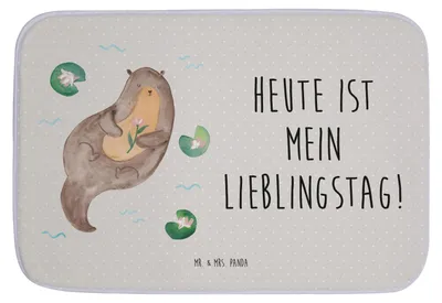 Produktbild von Mr. & Mrs. Panda Badteppich Otter Seerose - Grau Pastell - Geschenk, Wasser, Fluss, Seeotter, Lieblingstag, Badezimmerteppich, Badvorleger, duschmatte, badezimmervorleger