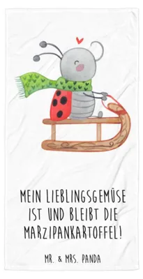 Produktbild von Mr. & Mrs. Panda Handtuch Smörle Rodeln - Weiß - Geschenk, Strandtuch, Badehandtuch, Schlittenfahren, Marzipan, Reisehandtuch, Strandlaken, Duschhandtuch, Weihnachten