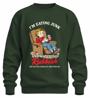 Immagine prodotto di Felpa con cappuccio "I'm Eating Junk And Watching Rubbish", colore verde bottiglia, taglia XL. (Kevin Allein Zu Haus)