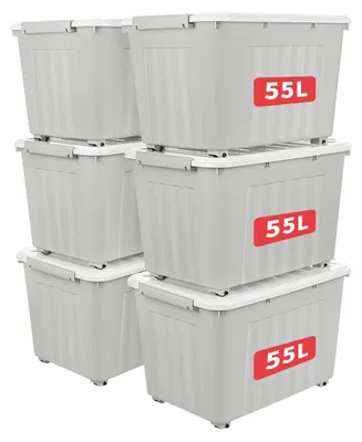Productafbeelding van Cetomo opbergboxen, 55 liter, 6 stuks. Kunststofboxen met ribbenversterking, voorzien van wielen