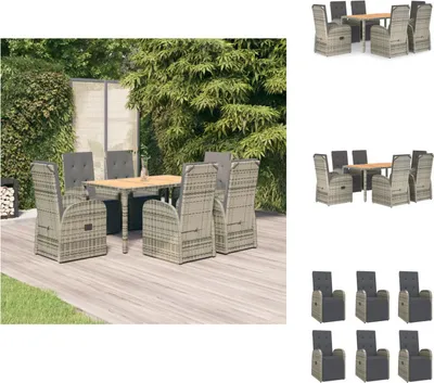 Produktbild von vidaXL 7-tlg. Garten-Essgruppe mit Kissen Grau Poly Rattan -  Gartenstühle