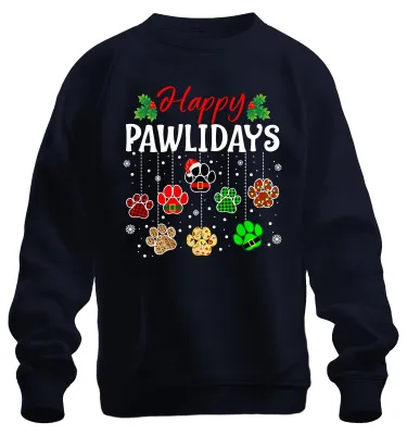 Produktbild von Happy Pawlidays Hunde Katzen Weihnachten Pfoten Geschenk Sweatshirt Pullover, Navy, XXL