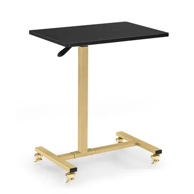 Produktbild von Beistelltisch mit Rollen, Pflegetisch Höhenverstellbar, Salon-Tablettwagen Gold, Betttisch C Form, Rollwagen 2832GBK